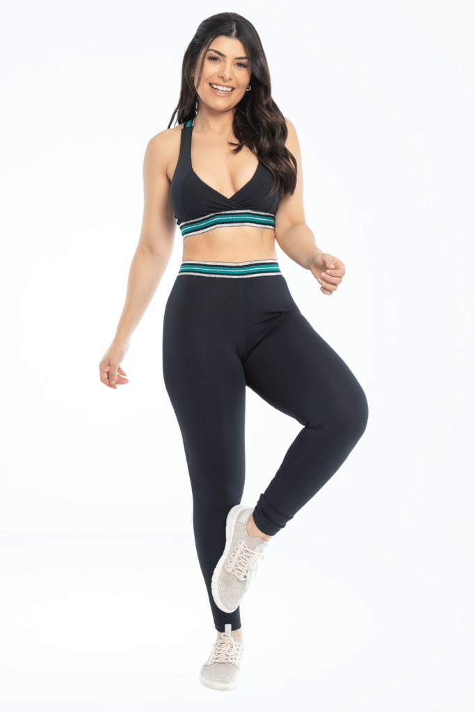 Legging Glitter Preto/Verde